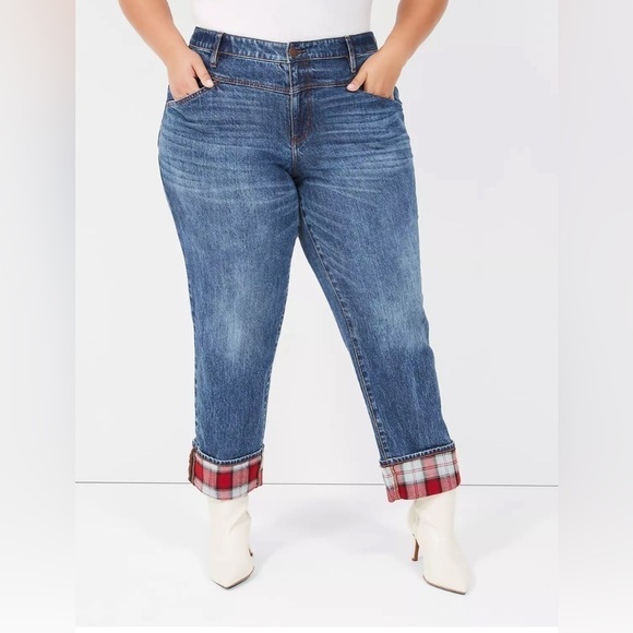 Lane Bryant Boyfriend Fit Jean With Plaid Cuff Size 14 - Picture 1 of 9